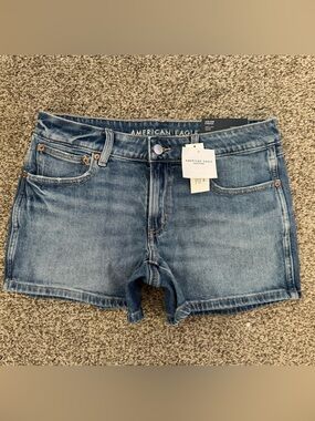 American Eagle Blue Low-Rise Denim Midi Shorts